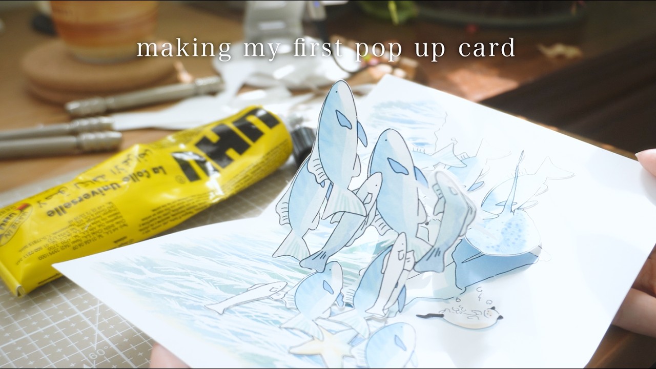 If you're tired of AI Art come make Pop up 🐟 Card with me |Handmade Crafts Cozy Vlog HK Illustrator