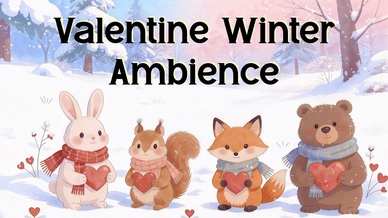 Cozy February Valentine Ambience ❄️ Cute Animals, Snow, & Happy Acoustic Music | Classroom & Study