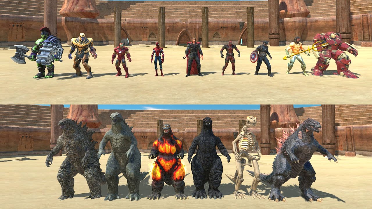 Team Super Hero vs Team Godzilla AT ARENA - Animal Revolt Battle Simulator