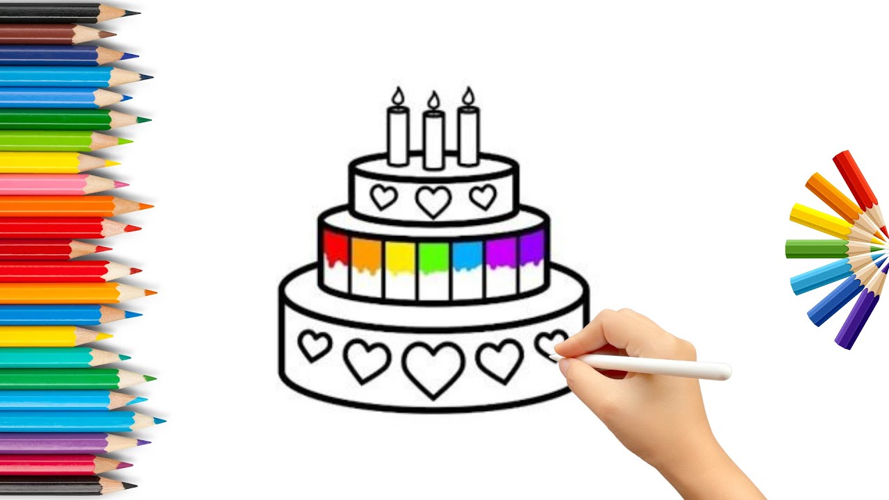 Cute Cake 🎂🍰 Drawing, Coloring ✏🎨 for Kids and Toddlers with watercolors. How to Draw Easy