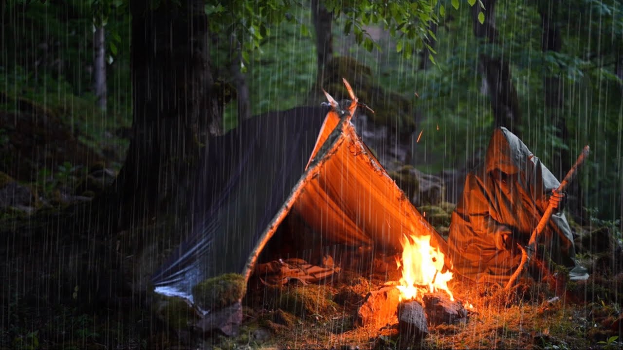 Rainy Weather Survival: Camping Overnight In The Rain