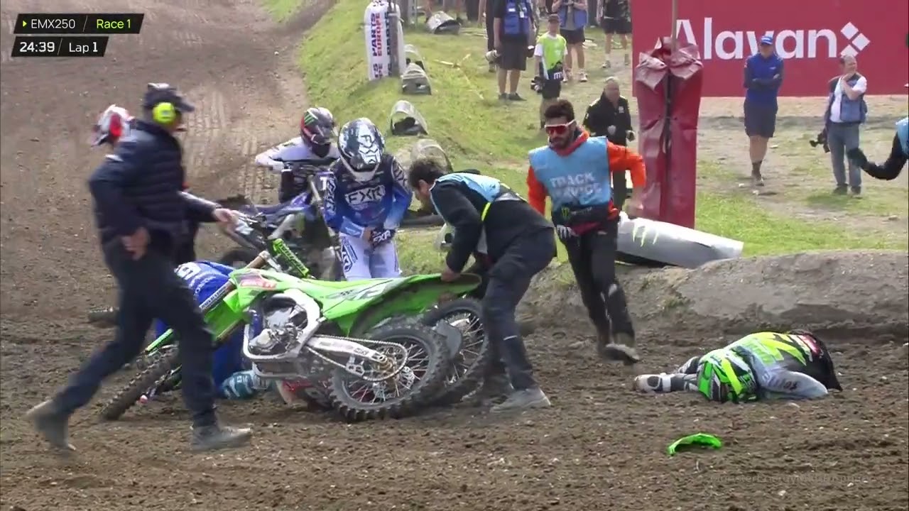 Crash at the start of EMX250 Race 1 #MonsterEnergyMXGPTrentino