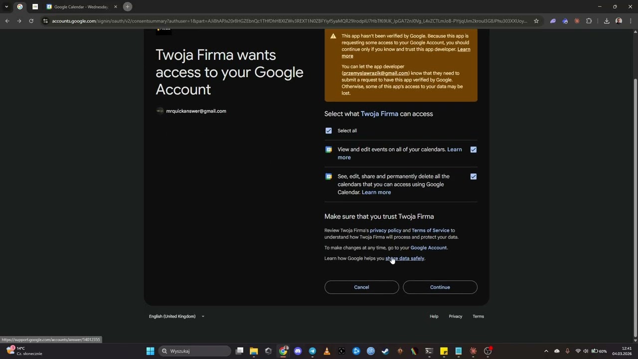 app.twojafirma.pro Google Calendar Oauth + App functionality for app verification