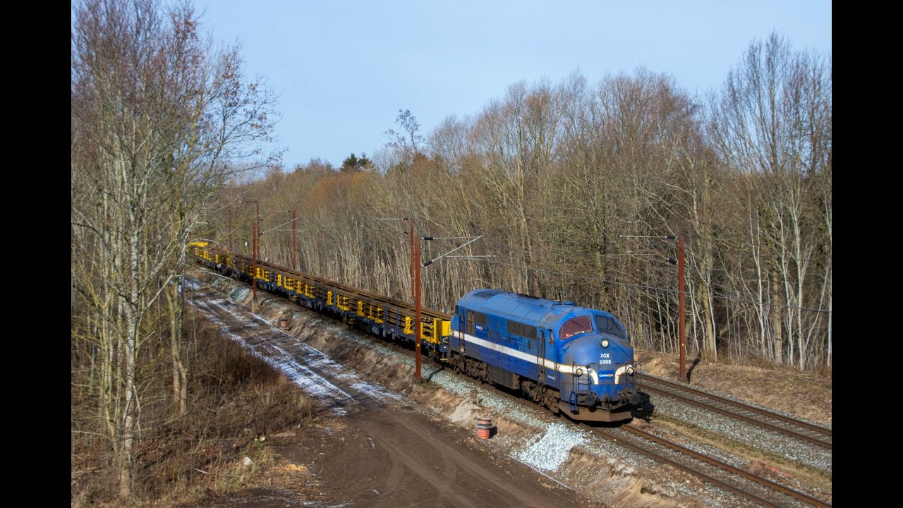 MX 1008 med skinner, diverse godstog samt skitog (12. Marts 2023)