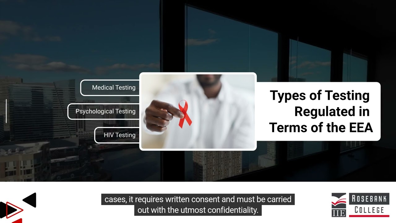 Discuss the types of testing regulated in terms of the EEA (LU4/LO5)