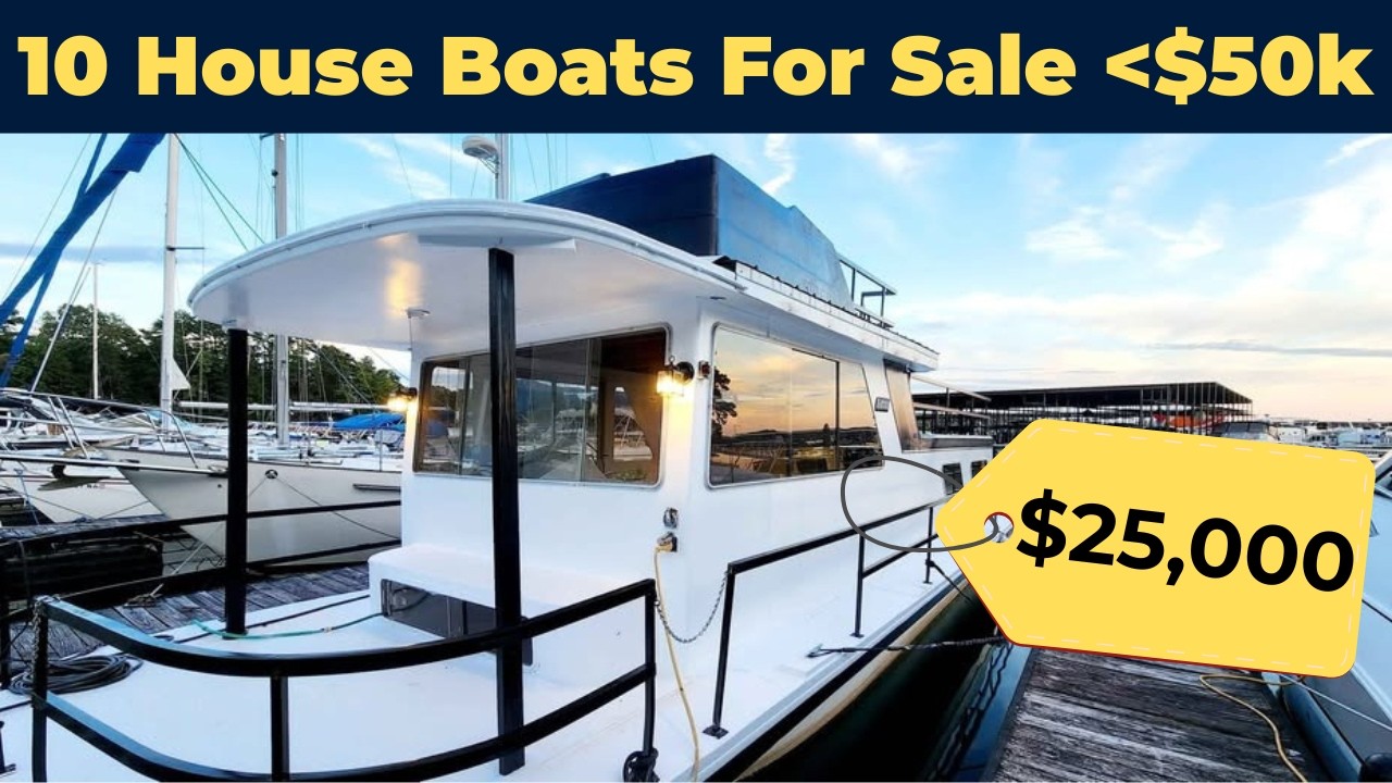 10 House Boats for Sale Under $50,000 | Live Aboard For Cheap