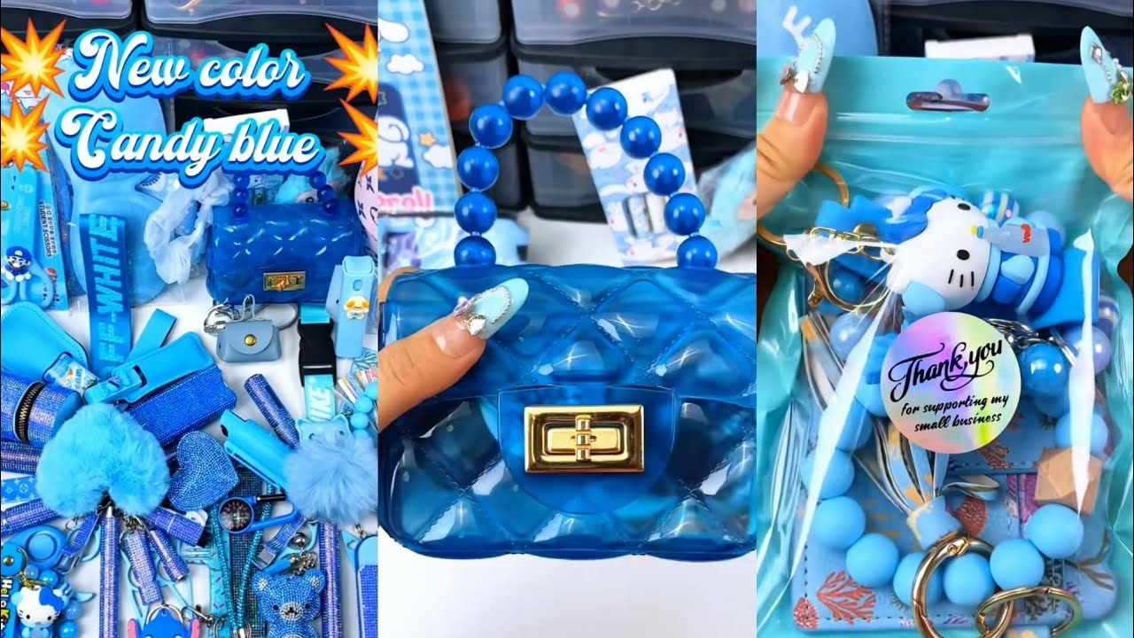 All Blue🐬‎Huge 40 scoop order packing| Satisfying ASMR| Selfdefense & Cutebag| Enjoy💋