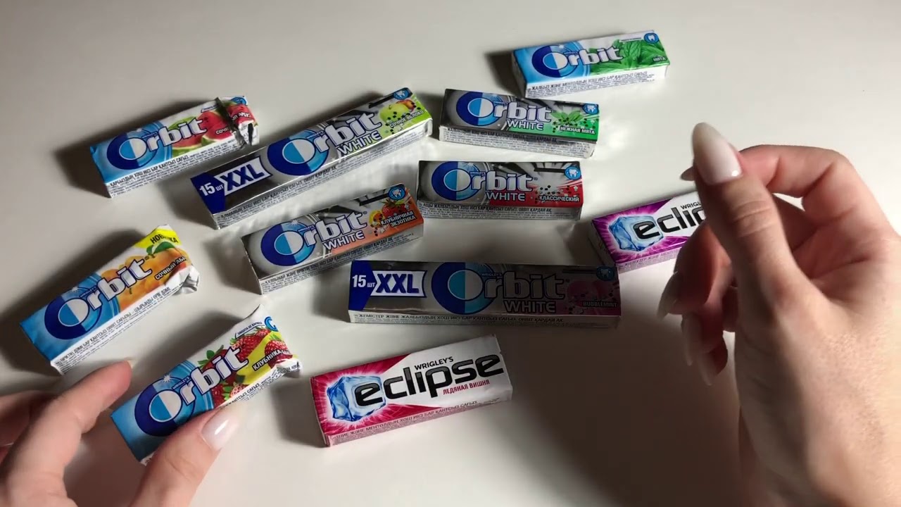 ASMR chewing gum, АСМР дегустация жвачек ORBIT и ECLIPS, шёпот
