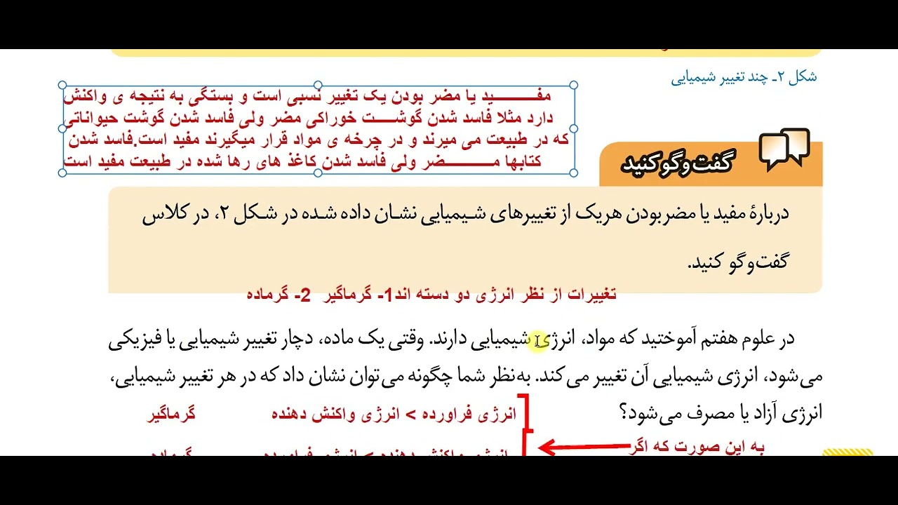 صفحه 9 و 10 و 11 و 12 علوم هشتم فصل 2 تغییرات شیمیایی
