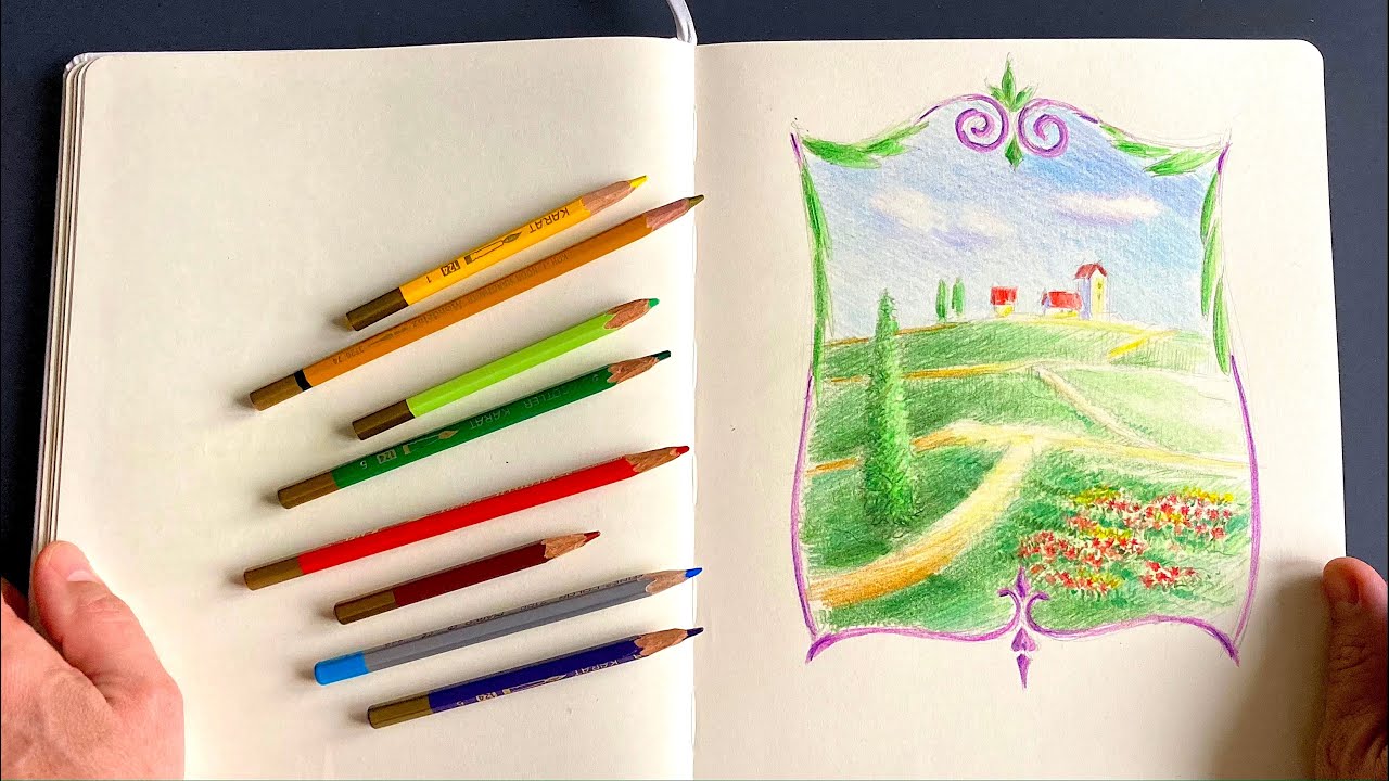 First sketchbook ever : Drawing #12 :Green hills scenery