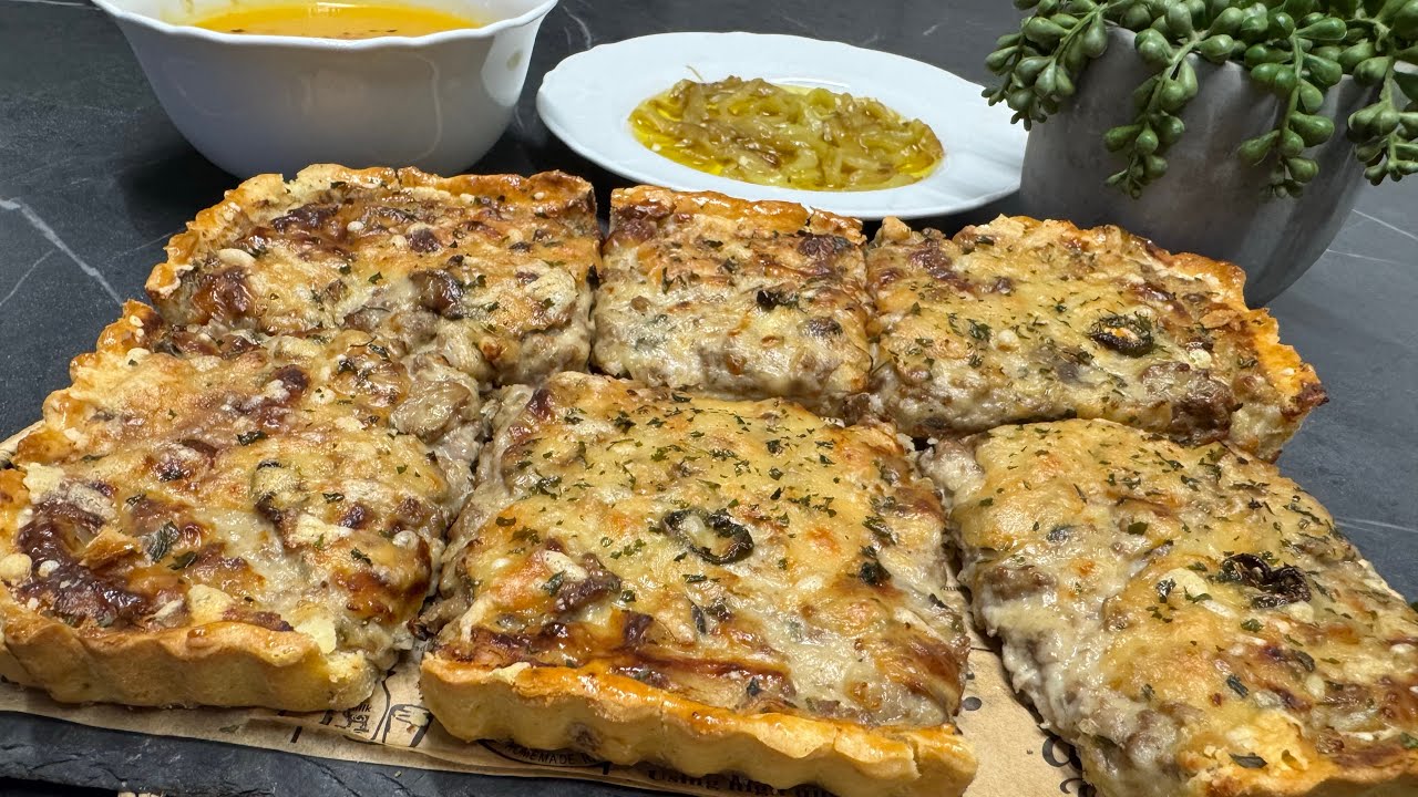 كيش بلحم مفروم لفطر بطريقة رائعة ومفرجة علكيف quiche à la viande  hachée champignon un delice 