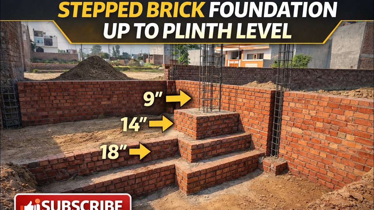 Step by Step – House Construction in Lucknow | Brickwork up to Plinth Level (18” → 14” → 9”) 🧱🏗️