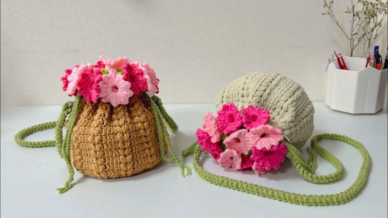 Crochet bag : Tas bunga yang cantik dan mudah untuk pemula