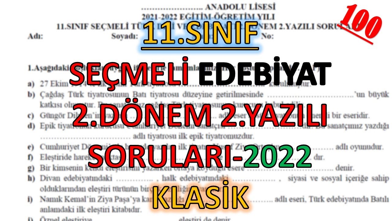 11.Sınıf Edebiyat 2.Dönem 2.Yazılı - Klasik #edebiyat #seçmeli #11sınıf #yazilivideolar