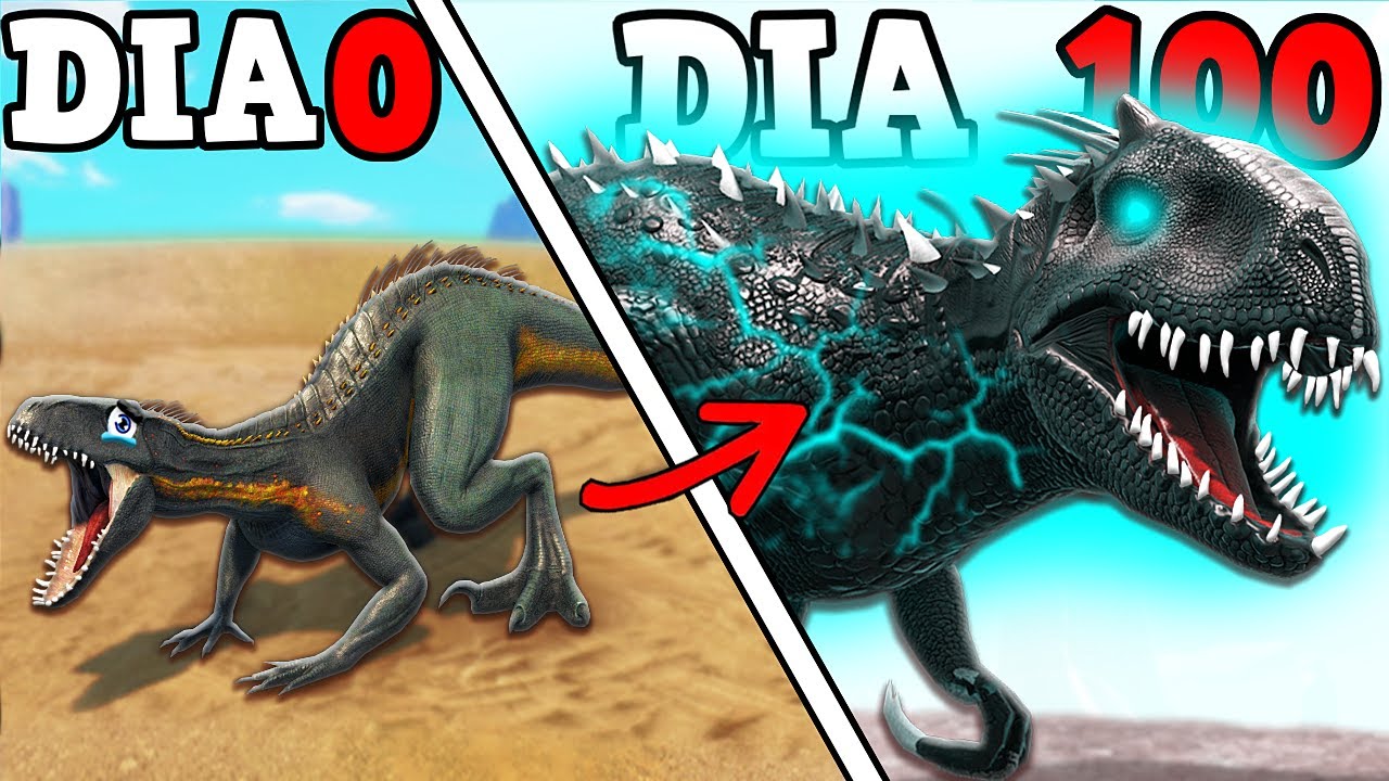 O PEQUENO INDORAPTOR EVOLUIU PARA O GIGANTE INDOMINUS ZILLA REX! SOBREVIVI 100 DIAS ARK!