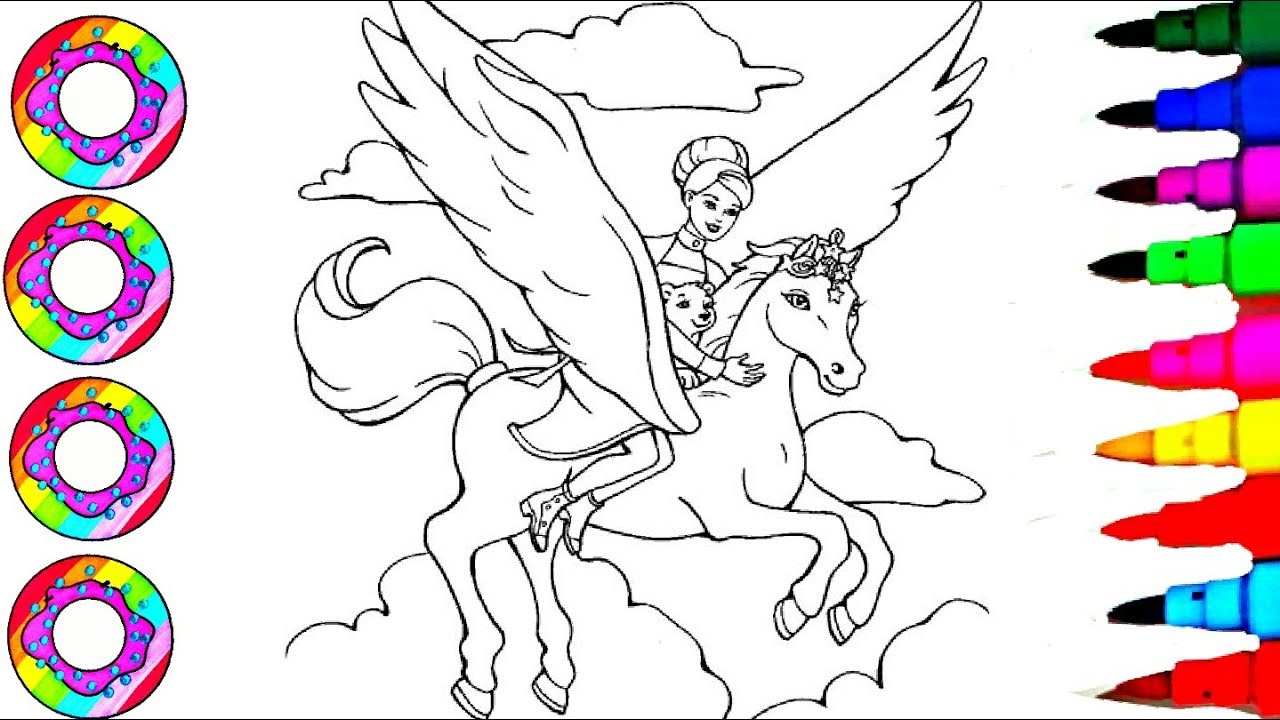Disney's BARBIE and Rainbow Horse Coloring Sheet Coloring Pages l How to Colour Learn Colors