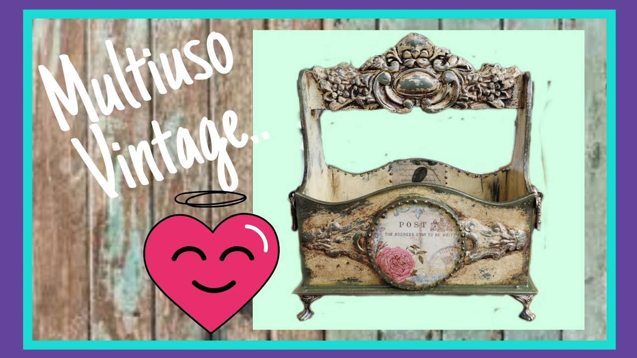 Canasto Vintage con aplicaciones de porcelana