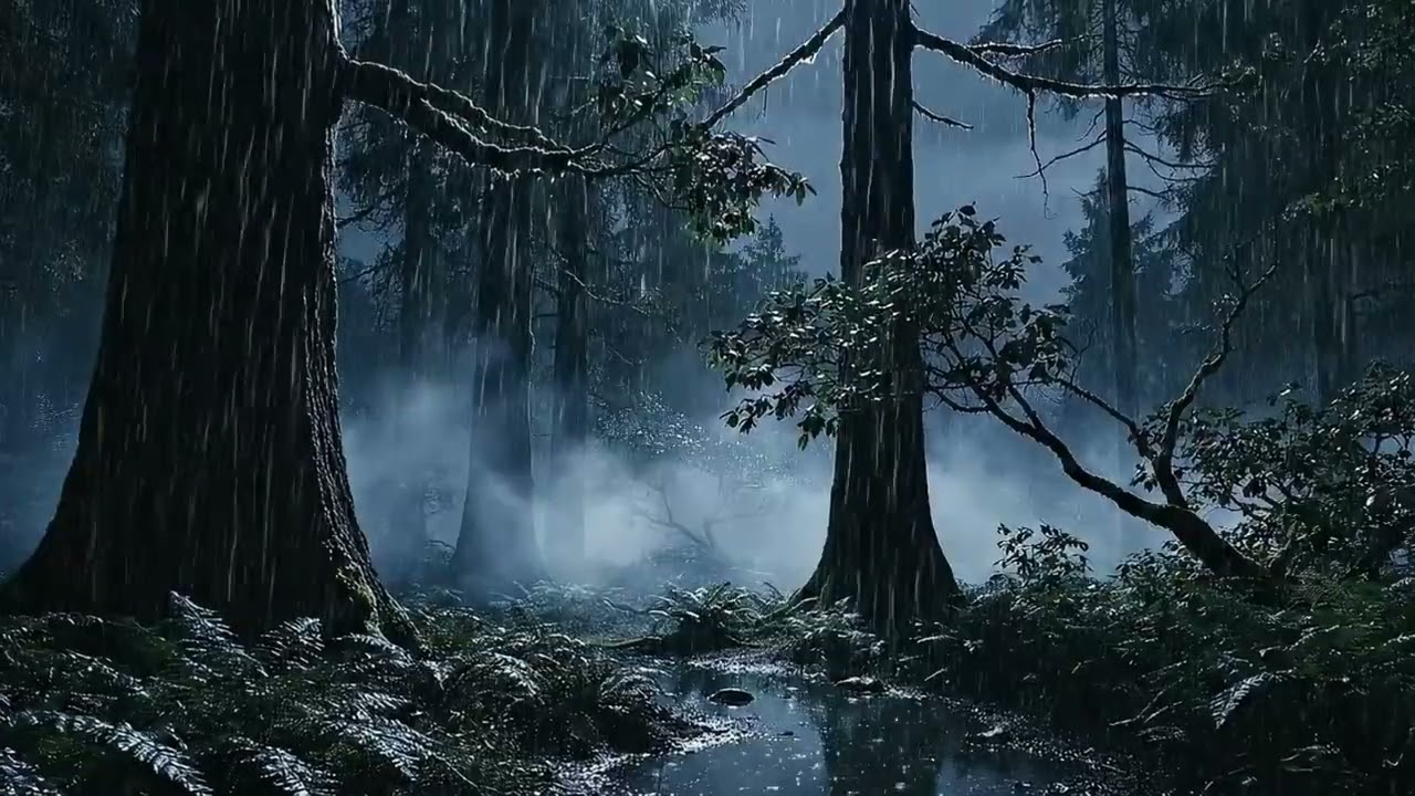 Noite chuvosa na floresta