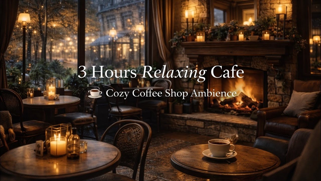 Cozy Coffee Shop Rain & Fireplace ☕ Relaxing Café Ambience for Study & Sleep (3 Hours)
