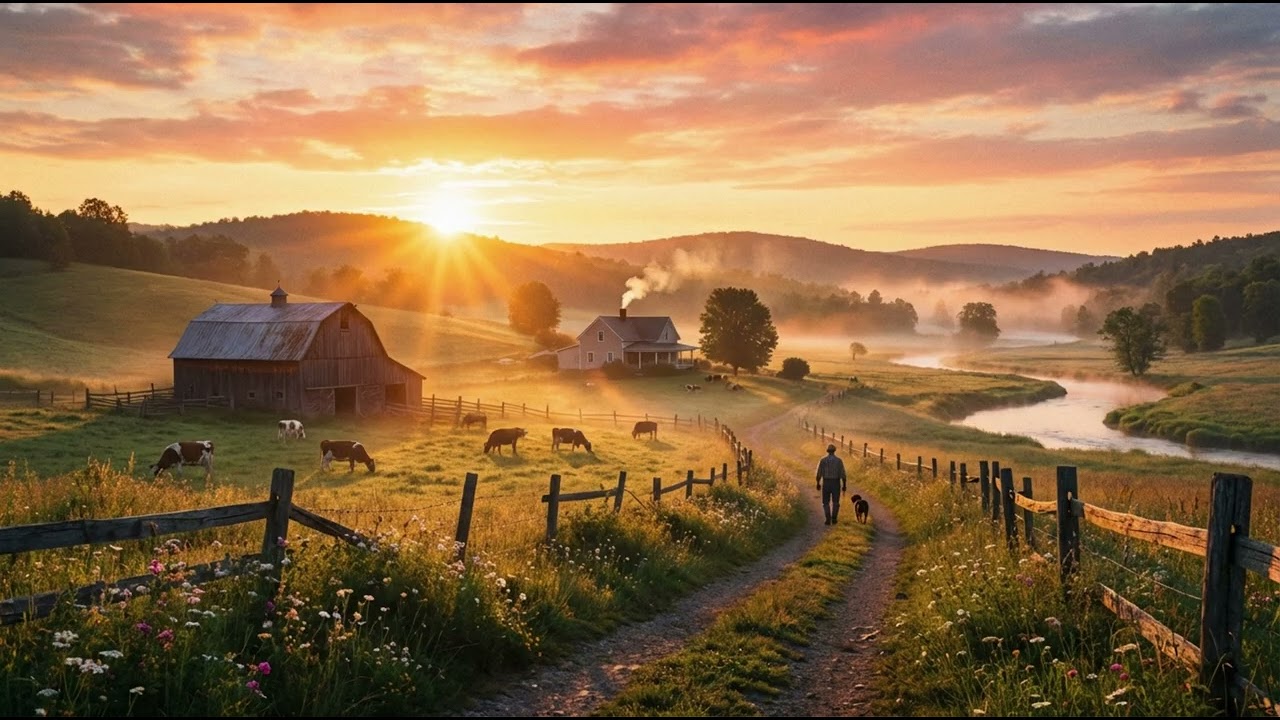 Calm Morning Farm Sunrise 🌄 Relaxing Music with Nature Sounds | Peaceful Countryside
