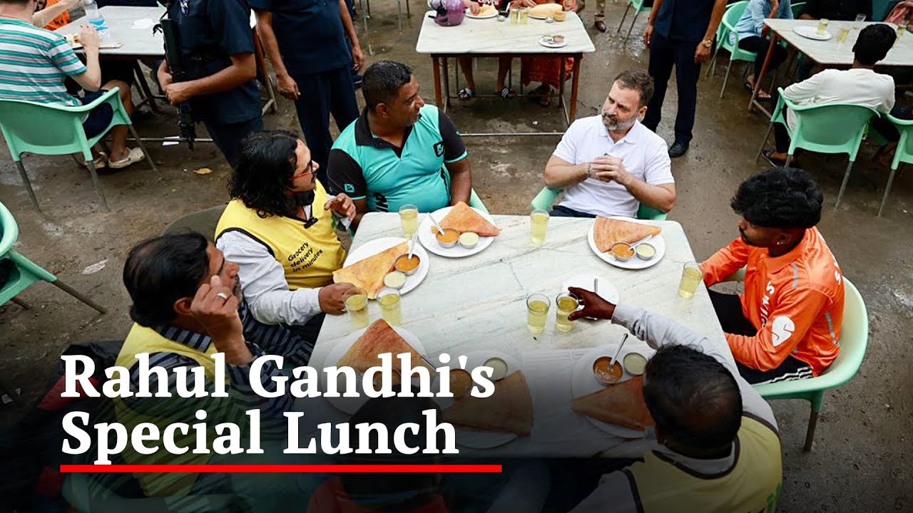 Rahul Gandhi Shares Lunch With Delivery Partners In Bengaluru