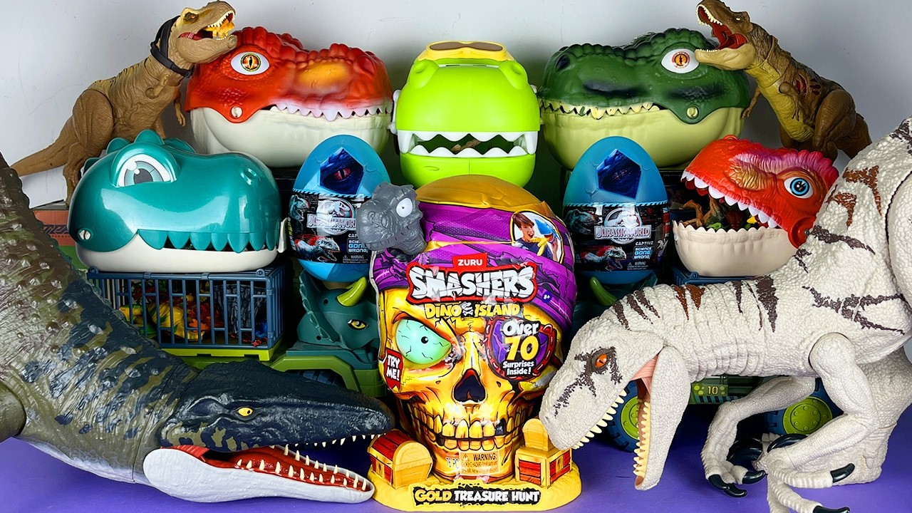 Jurassic World Unboxing Review Asmr Colorful Dinosaur T-rex Heads Mosasaurus Captivz Surprise Eggs