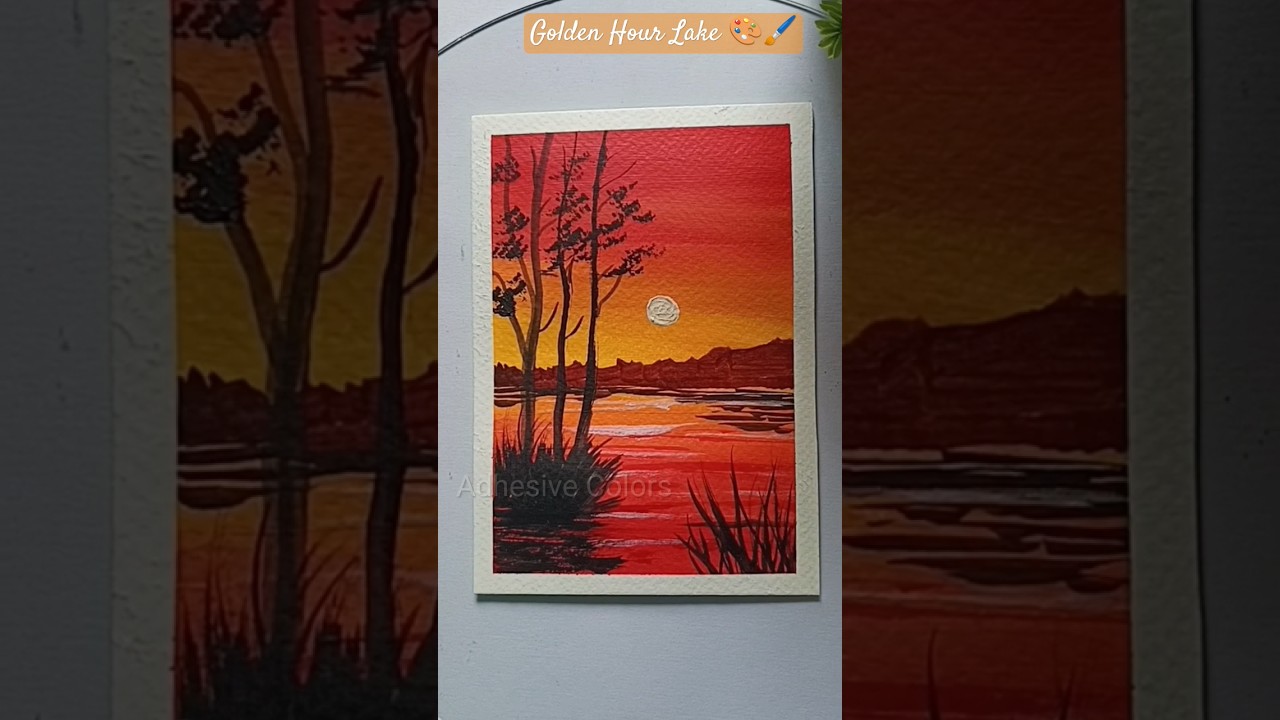 Golden Hour Lake🎨/Easy Art/#art​​ #shorts​​ #painting​​ #trending​​ #artshorts​​ #aesthetic #sunset
