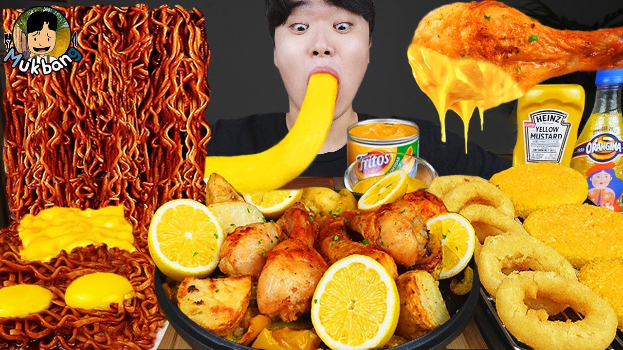 ASMR MUKBANG | Жареный цыпленок, сырная палочка, лапша с черной фасолью, кимчи Корейская еда