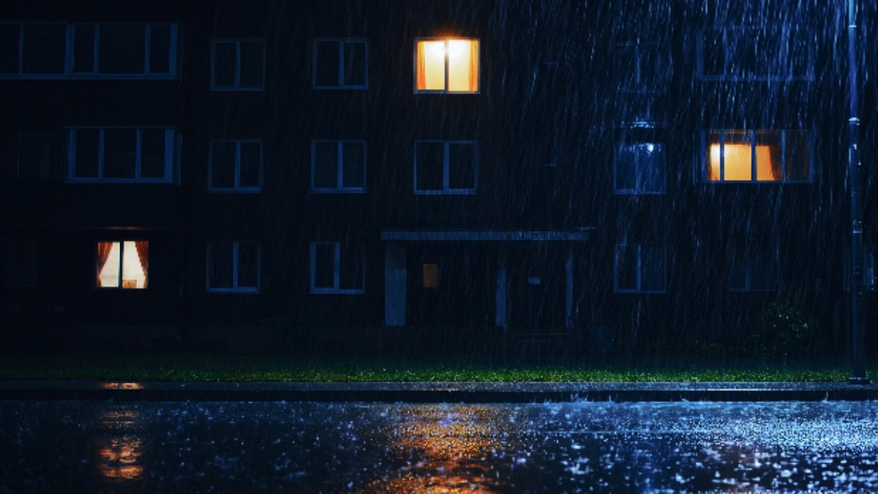 Lit Window in the Rain | Lonely Apartment Night Ambience (1 Hour)