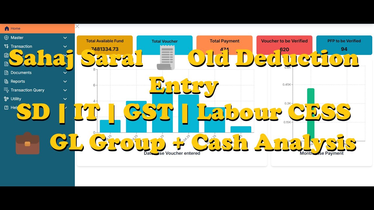 Old SD, IT, GST, Labour CESS Payment Entry in Sahaj Saral 🧾 | GL Group & Cash Analysis Explained💼
