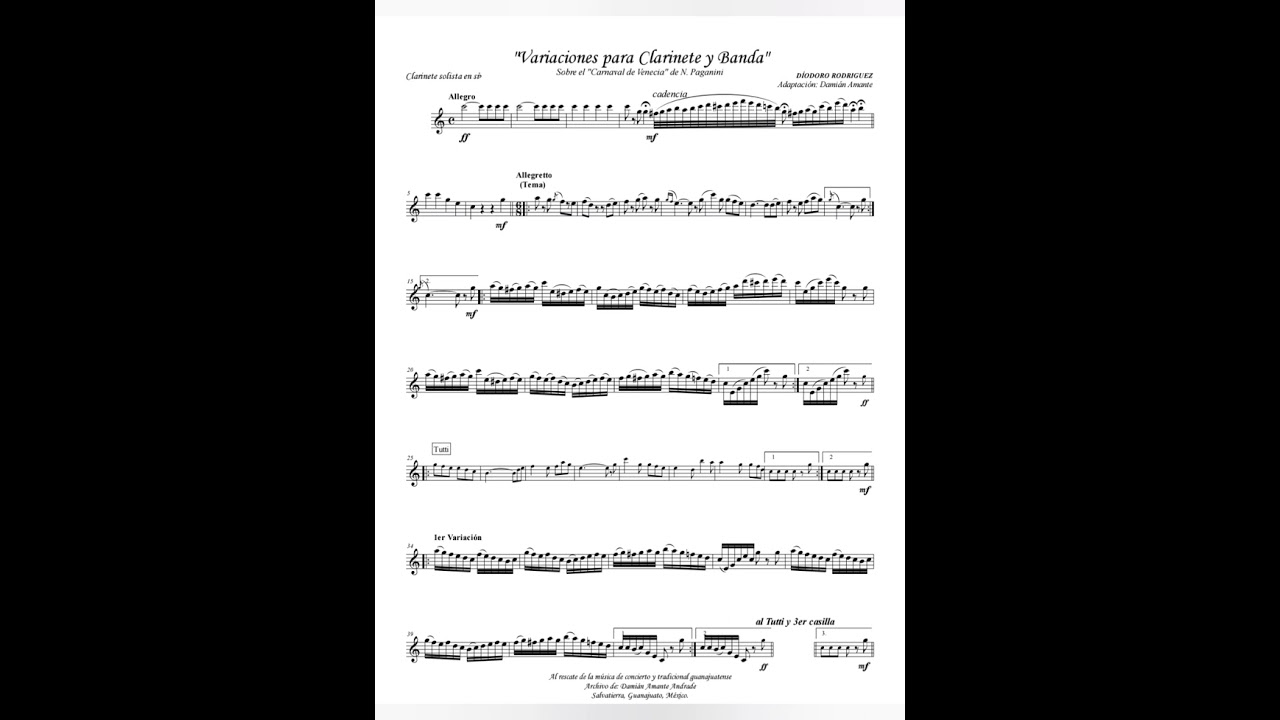 Variaciones para Clarinete, sobre el 