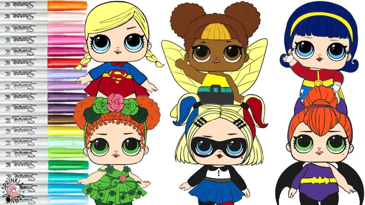LOL Surprise Dolls Transform Into DC Superhero Girls Coloring Book Compilation Wonder Woman Batgirl