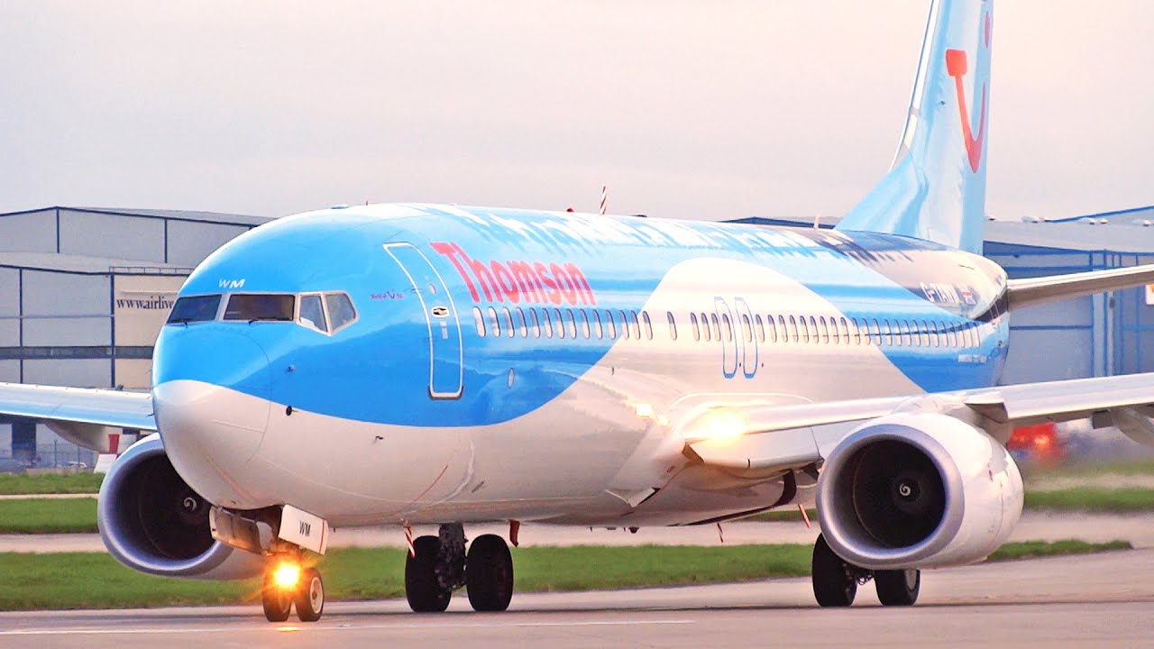 Sunrise Plane Spotting at Manchester Airport - Runway 23L Close Up Departures