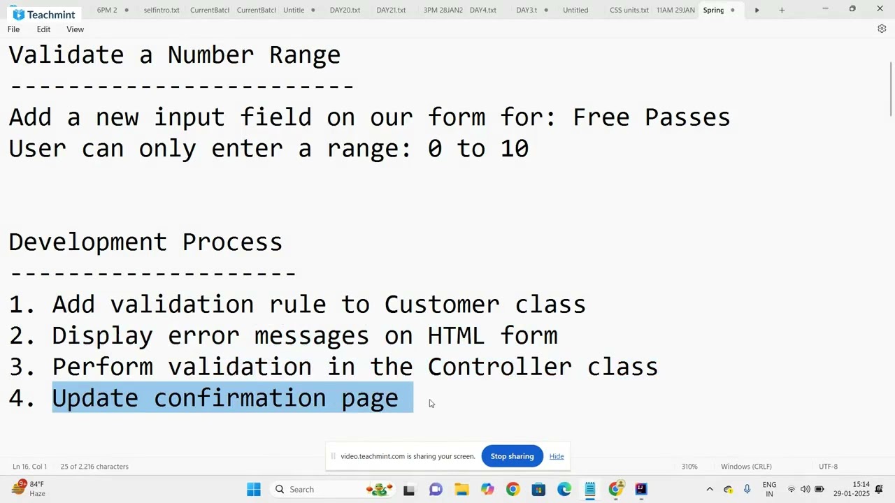 DAY 30 SPRING MVC VALIDATION NUMBER RANGE @MIN,@MAX,REGULAR EXPRESSION