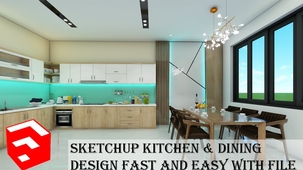 SKETCHUP KITCHEN & DINING INTERIOR DESIGN TUTORIAL  || ADVANCED SKETCHUP FAST AND EASY MODELLING