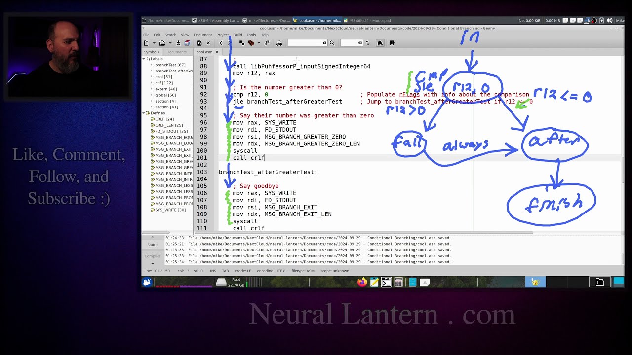 Learn Conditional Branching in x86-64 Assembly (YASM/NASM) - CMP, JE, JNE, JL, JG & More