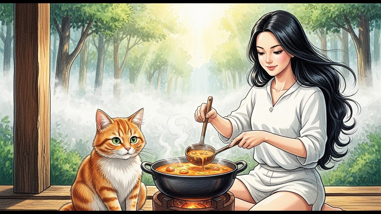 A Misty Day in My Forest Home | Cooking Thai Curry & Quiet Healing - Ghibli Style ASMR