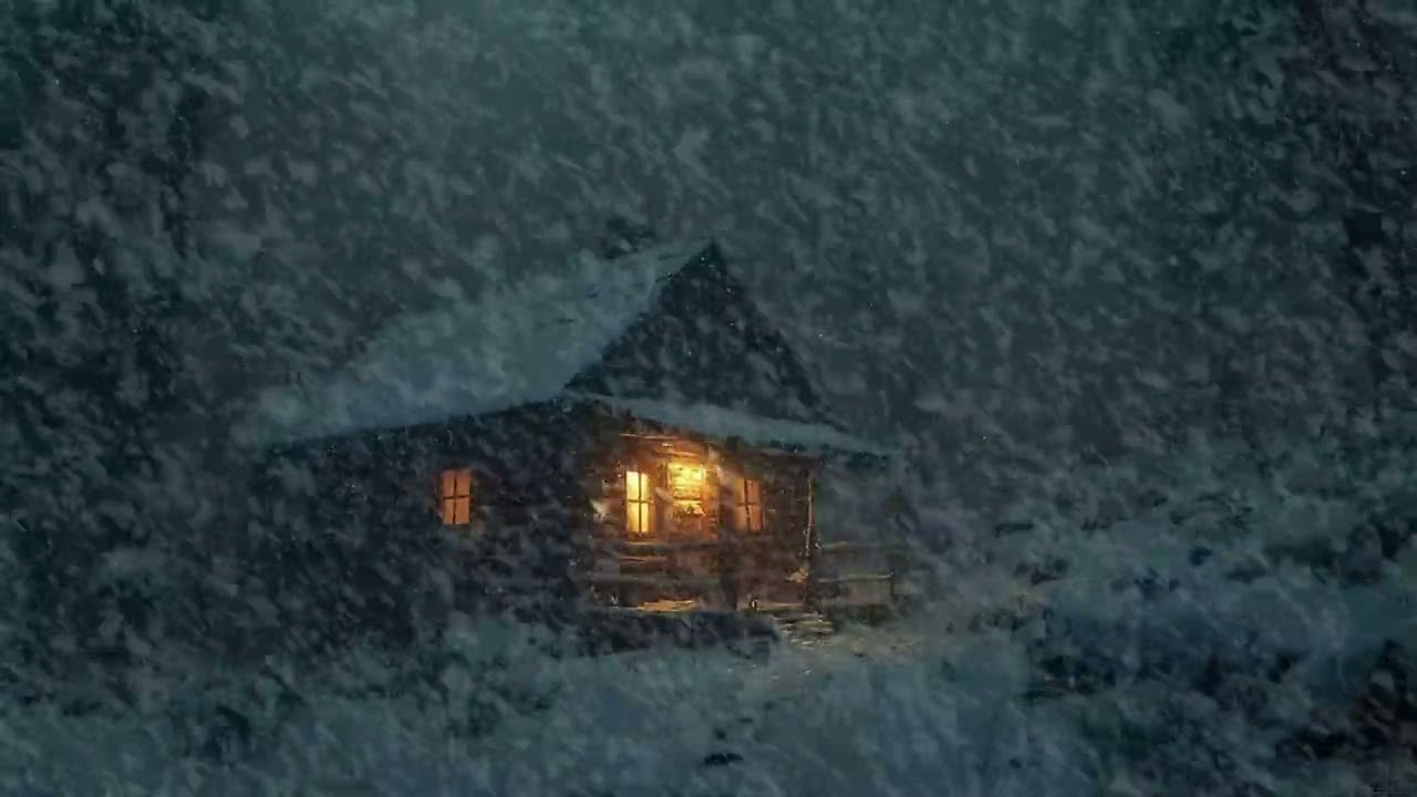 Winter Night Blizzard | ❄️🌬️ Tiny Cabin Outside for 3 Hours | Sleep Study Relax Healing Meditation