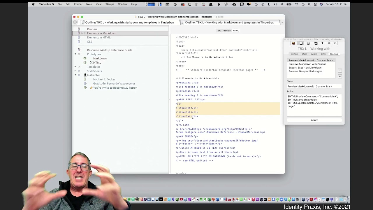 Tinderbox Training - Working with Markdown and templates in Tinderbox