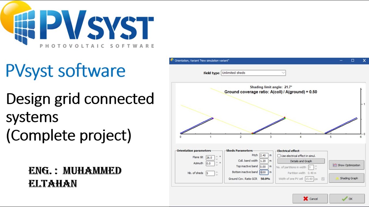 شرح تصميم المنظومات المتصلة بالشبكة باستخدام برنامج PVsyst (مشروع كامل)
