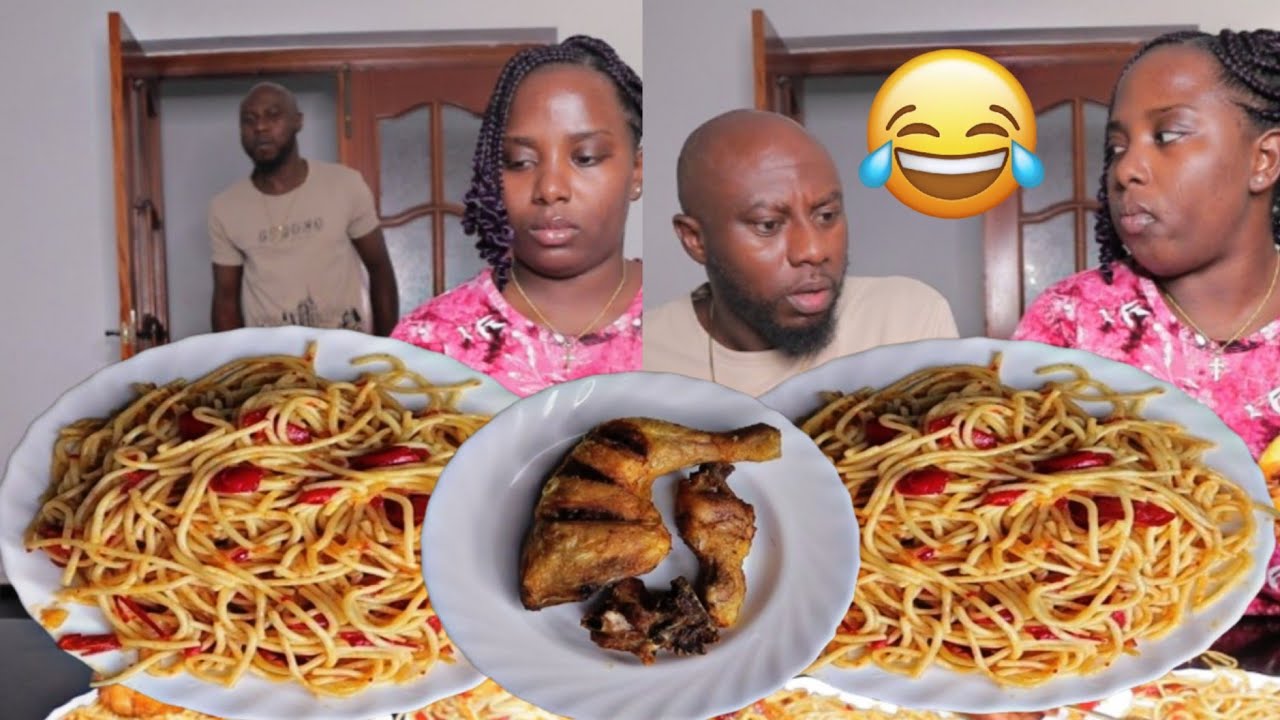 Мой муж испачкался 🤣🤣 АФРИКАНСКАЯ ЕДА МУКБАНГ спагетти и курица мукбанг