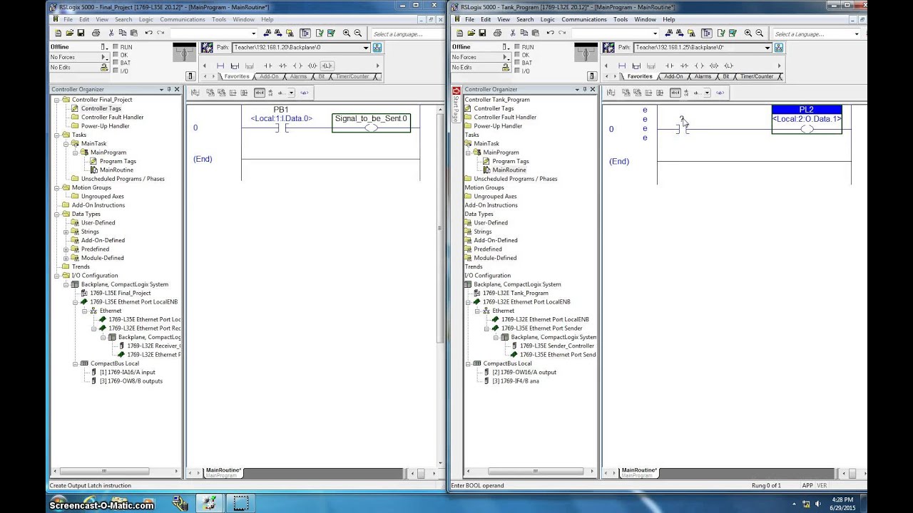 How to program a producer and consumer tags in RSLogix 5000 to send bits over the Ethernet