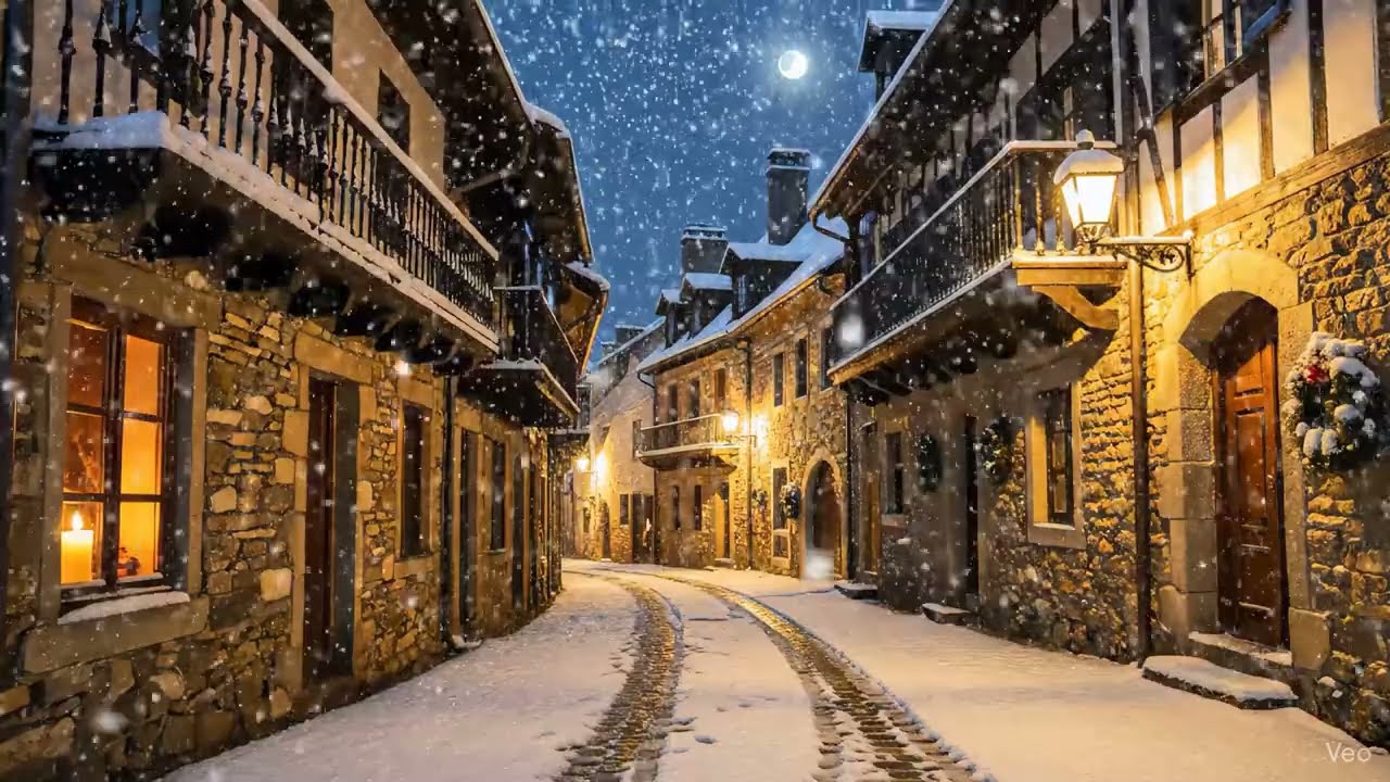 Warm Cozy Jazz Room While Snow Falls Outside ❄️ Relaxing Night Jazz Ambience 8K