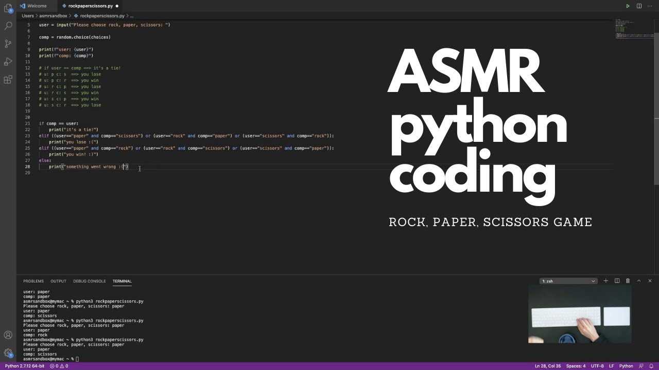 ASMR Coding a Rock, Paper, Scissors Game in Python | Whispers and Typing Sounds