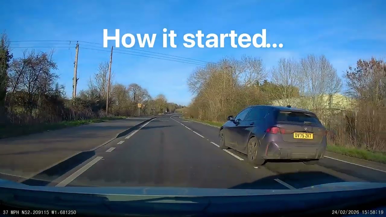 Speeding overtaker leans the hazards of speeding and leaves some rubber on the road!