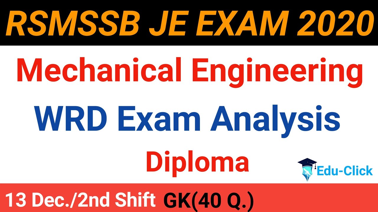 RSMSSB JEN Mechanical Diploma EXAM 13 December 2020 Answer key | JE Mechanical 2nd Shift 13 DEC