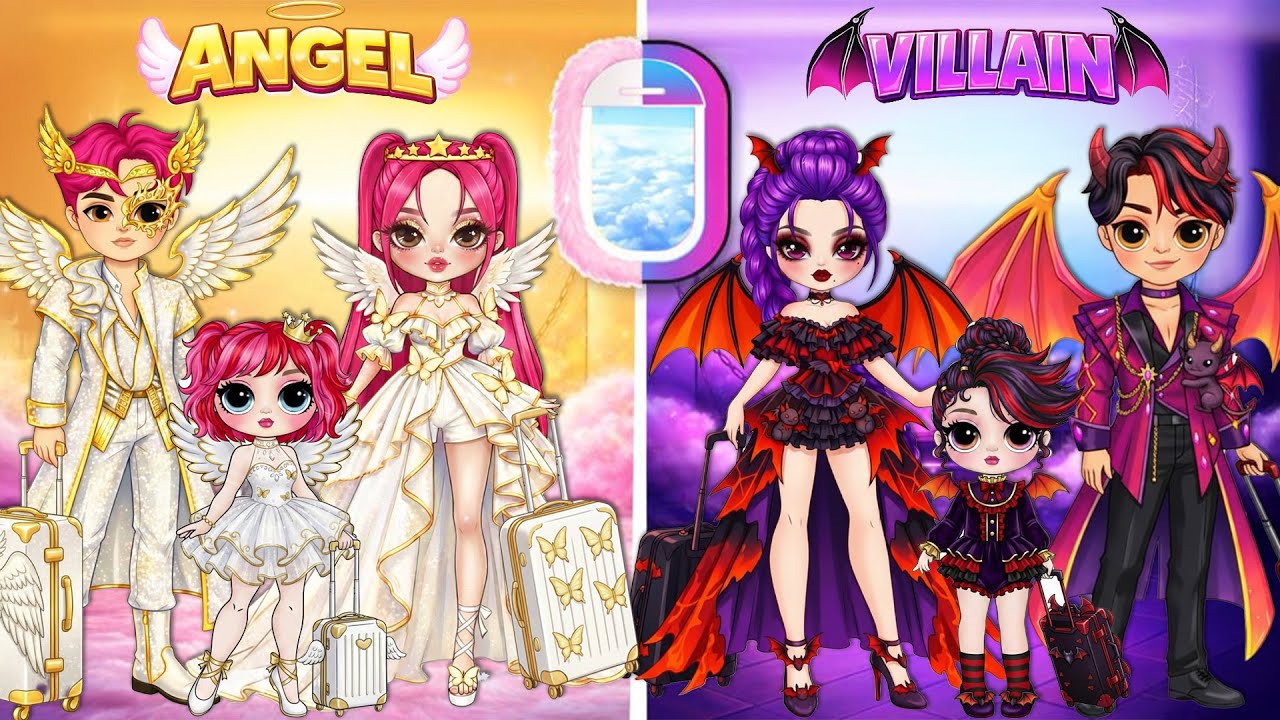 Huntrix & Saja Boys: Family Angel vs Family Villain AirPlane Fashion Battle| DIY Fashion Paper Dolls