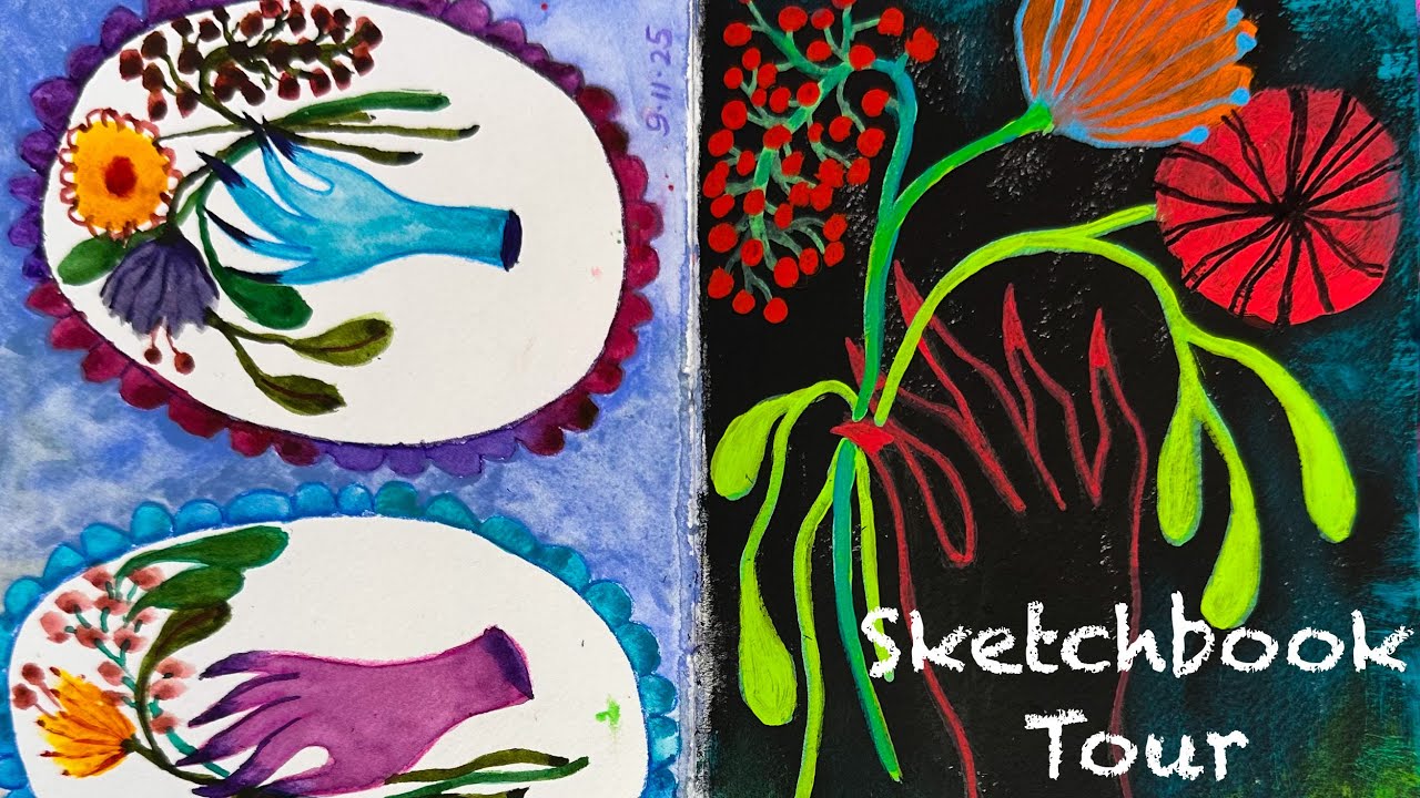 Два акварельных скетчбука! Обзор двух готовых журналов — свободные цветочные композиции, пейзажи,...