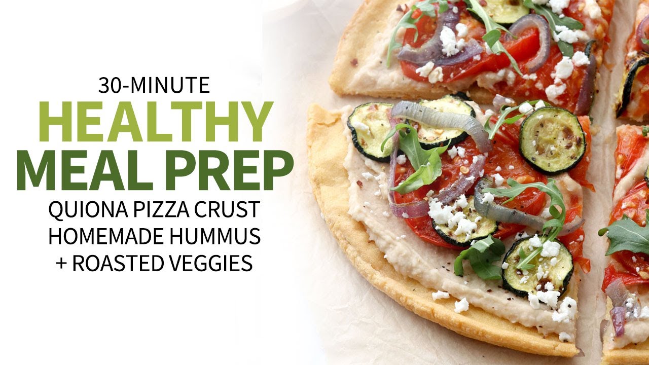 Healthy Meal Prep: Quinoa Pizza with Hummus + Veggies (in 30 minutes!)
