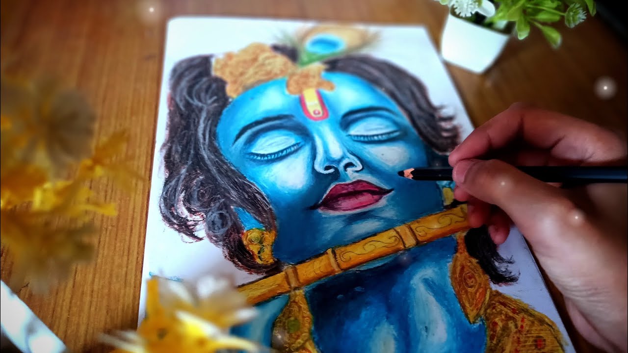 ✨ Divine Beauty of Lord Krishna | Realistic Krishna Ji Drawing Step by Step in oil pastel ||
